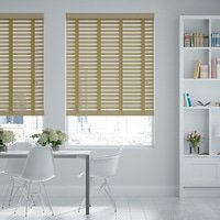 Jaloustore 50mm breite Holzjalousie nach Maß mit feiner Struktur lasiert Greige & Dunkel Beige - Vorschau 0