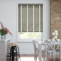 Jaloustore 50mm breite Holzjalousie nach Maß mit grober Struktur lasiert Warmgrau & Creme - Vorschau 0