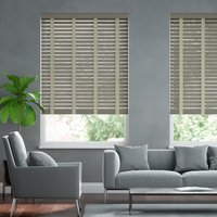 Jaloustore 50mm breite Holzjalousie nach Maß mit grober Struktur lasiert Warmgrau & Auster - Vorschau 0