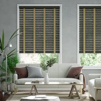 Jaloustore 50mm breite Holzjalousie nach Maß mit grober Struktur lasiert Schwarz-Braun & Dunkel Beige - Vorschau 0