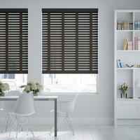 Jaloustore 50mm breite Holzjalousie nach Maß mit grober Struktur lasiert Schwarz-Braun & Dunkles Khaki - Vorschau 0