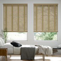 Jaloustore 50mm breite Holzjalousie nach Maß mit grober Struktur lasiert Beige & Dunkel Beige - Vorschau 0