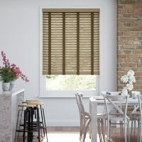 Jaloustore 50mm breite Holzjalousie nach Maß mit grober Struktur lasiert Beige & Wallnuss - Vorschau 0