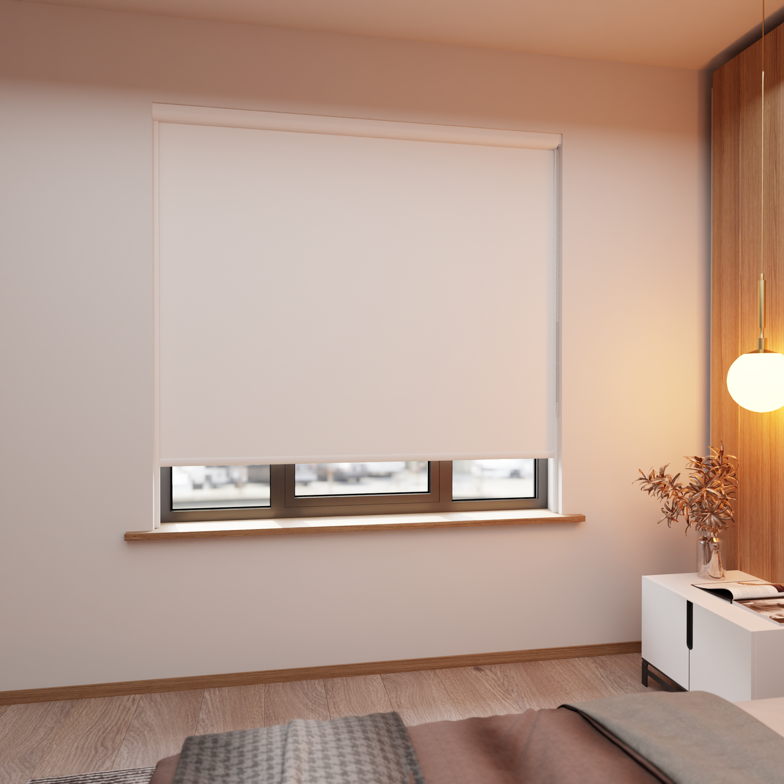 Jaloustore Verdunkelungsrollo auf Maß in matter Leinwand-Optik, Rückseite weiß Weiß - Bild 0