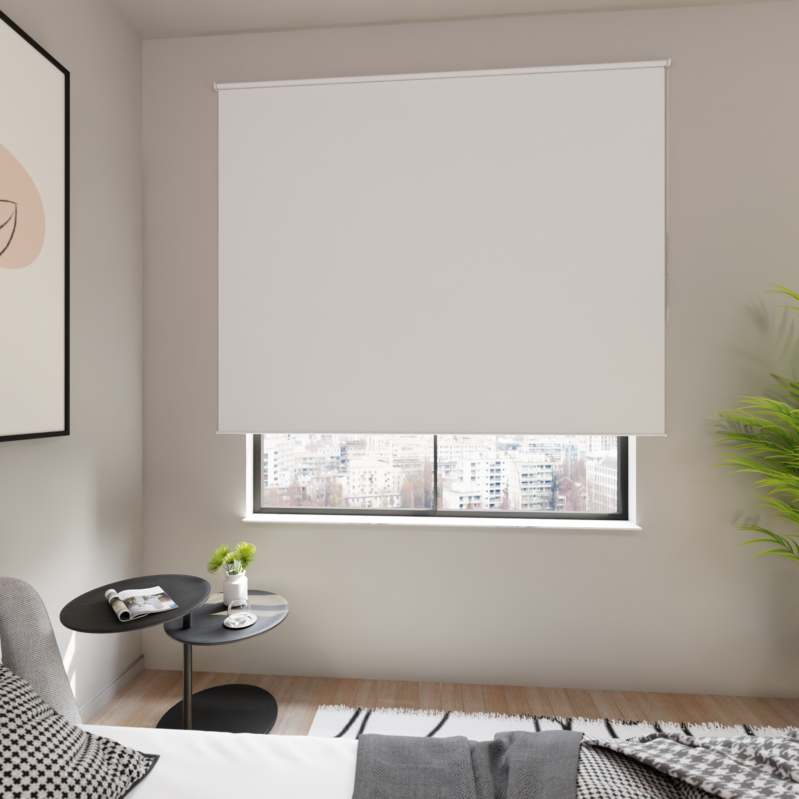 Jaloustore Verdunkelungsrollo auf Maß in matter Leinwand-Optik, Rückseite weiß Weiß - Bild 2