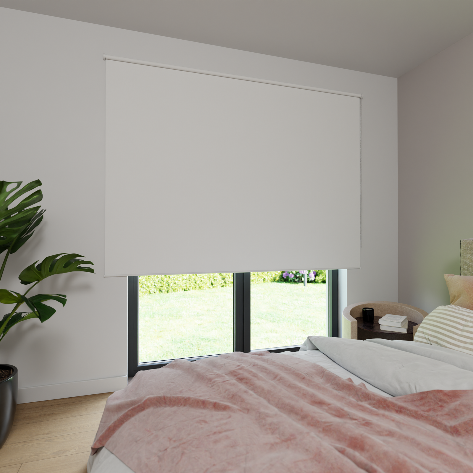 Jaloustore Verdunkelungsrollo auf Maß in matter Leinwand-Optik, Rückseite weiß Weiß - Bild 1