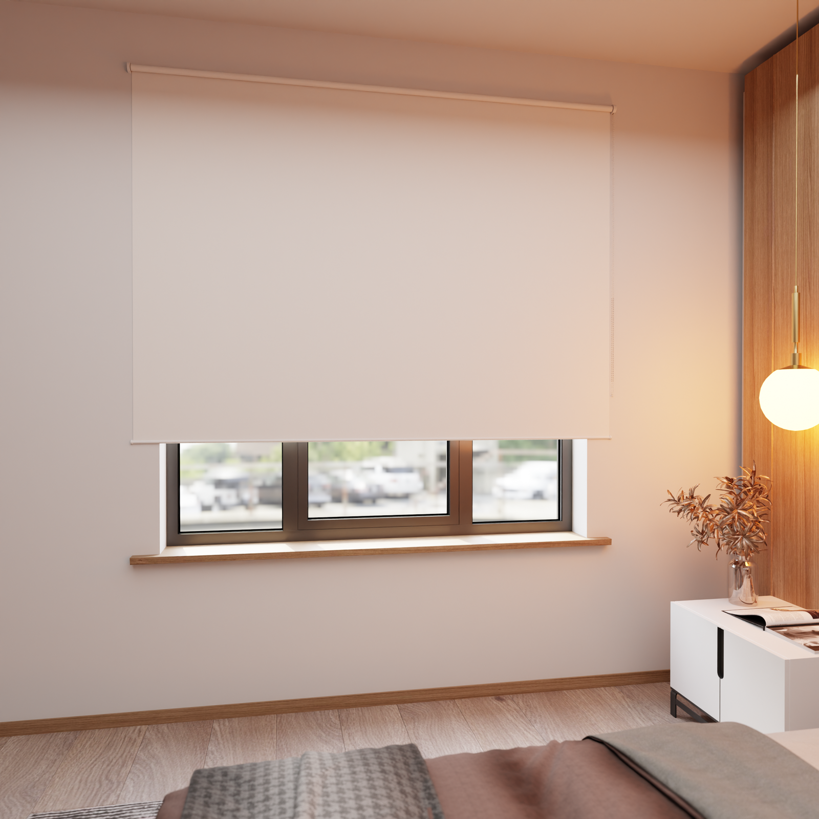 Jaloustore Verdunkelungsrollo auf Maß in matter Leinwand-Optik, Rückseite weiß Altweiß - Bild 2