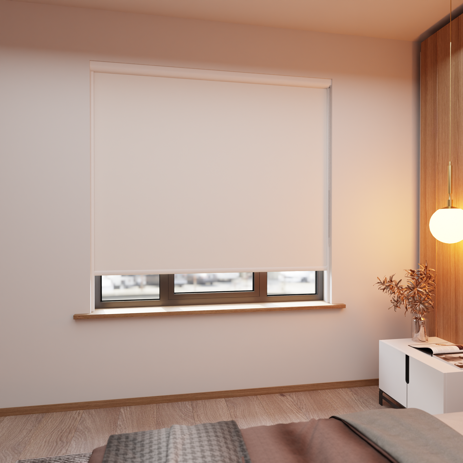 Jaloustore Verdunkelungsrollo auf Maß in matter Leinwand-Optik, Rückseite weiß Altweiß - Bild 1