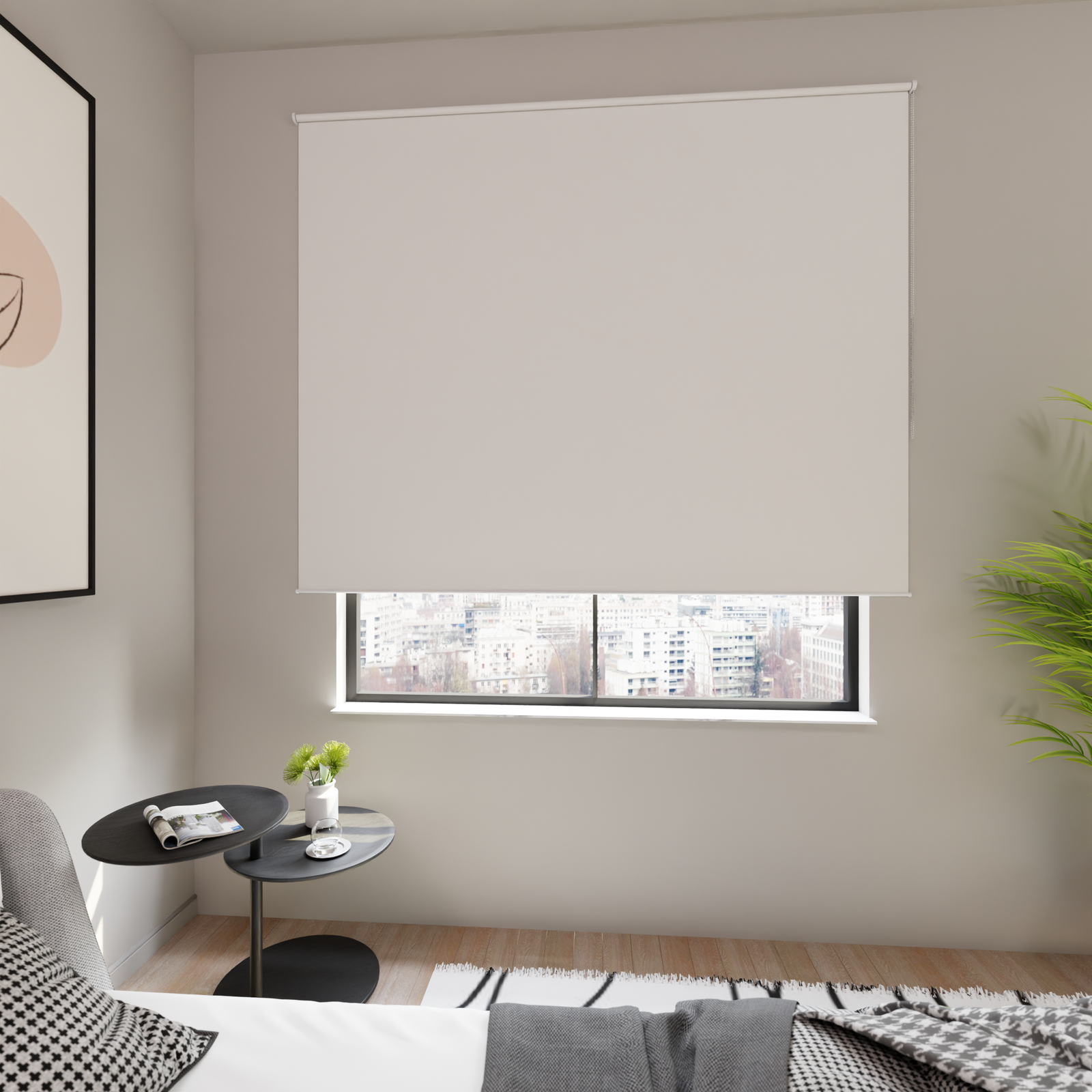 Jaloustore Verdunkelungsrollo auf Maß in matter Leinwand-Optik, Rückseite weiß Altweiß - Bild 4