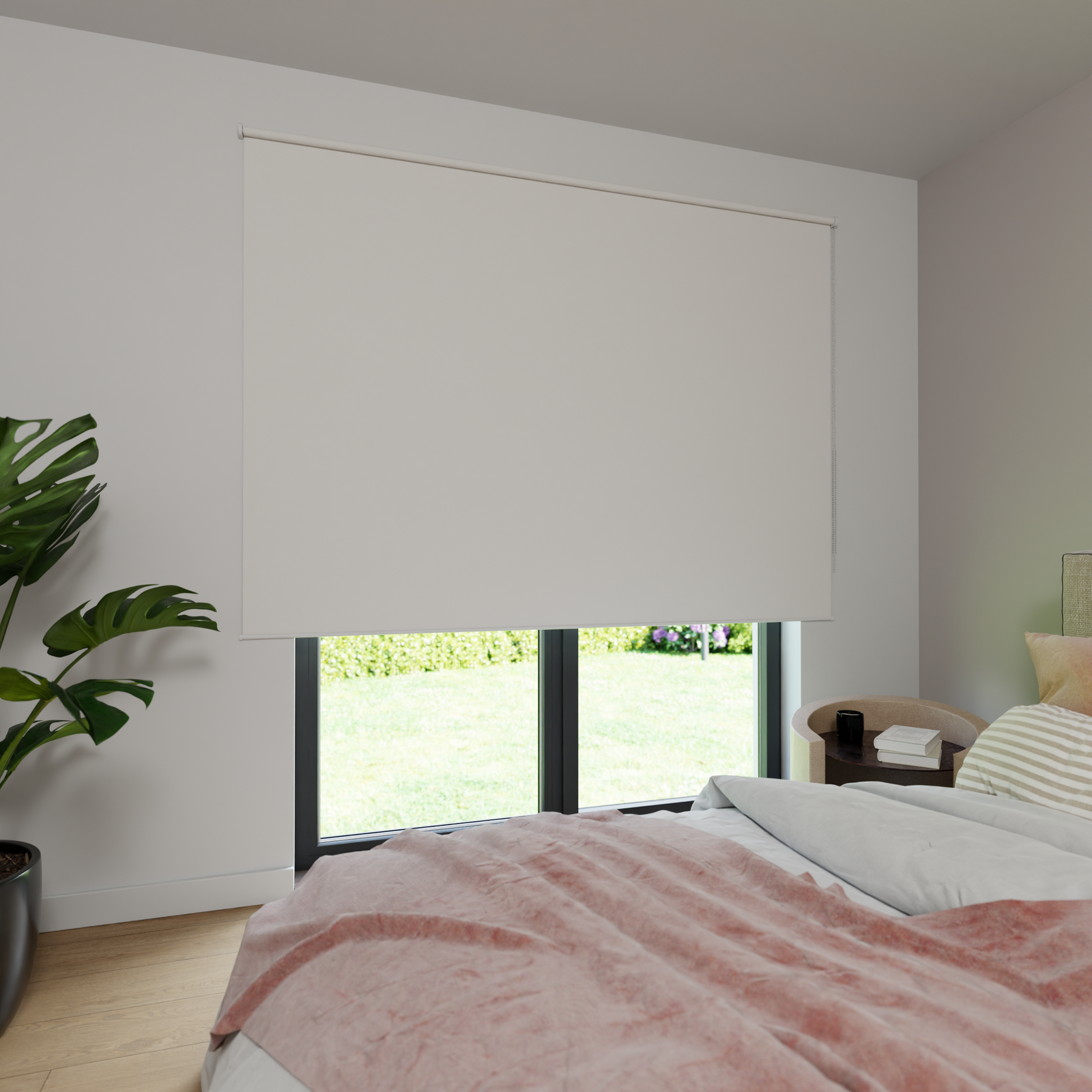 Jaloustore Verdunkelungsrollo auf Maß in matter Leinwand-Optik, Rückseite weiß Altweiß - Bild 0