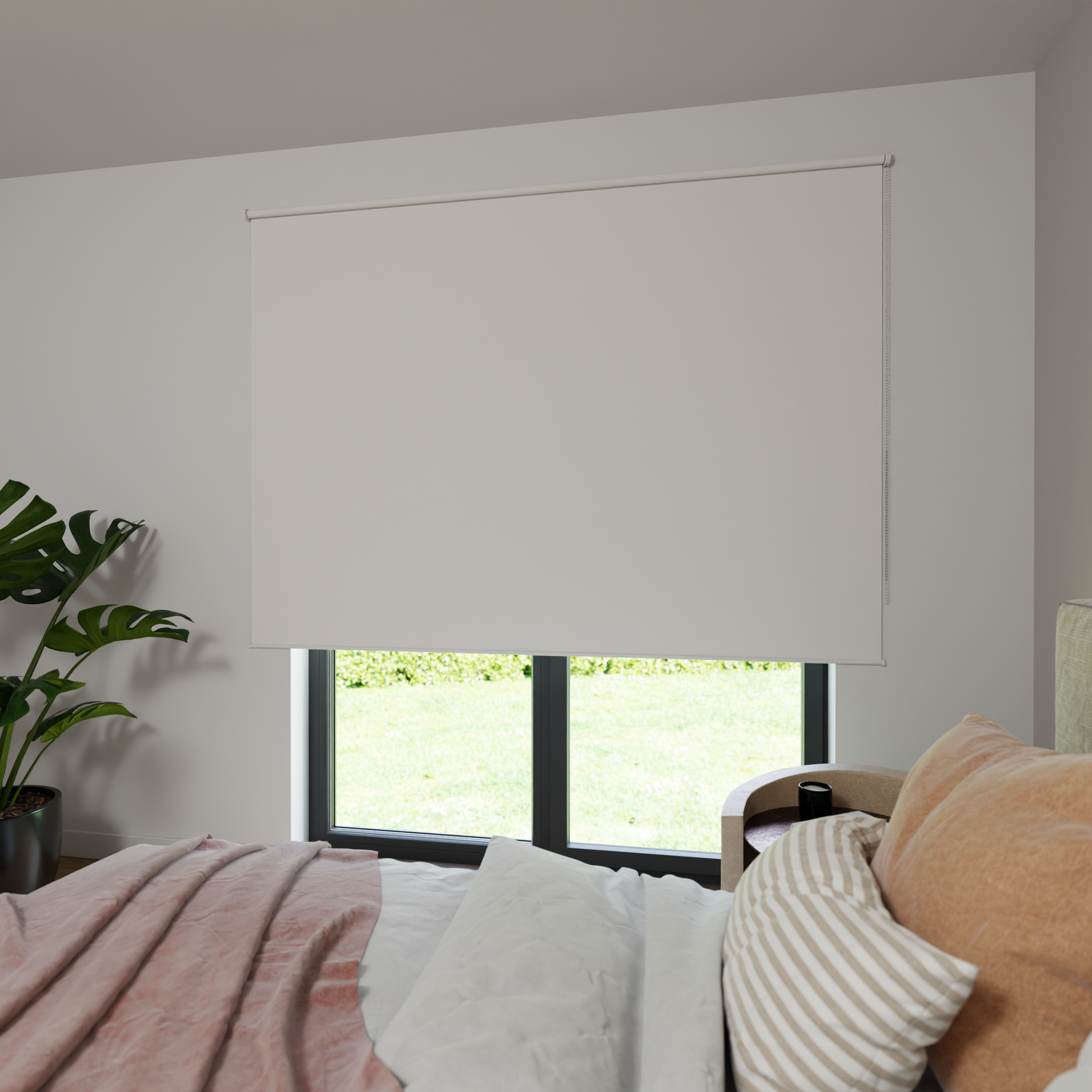 Jaloustore Verdunkelungsrollo auf Maß in matter Leinwand-Optik, Rückseite weiß Altweiß - Bild 1