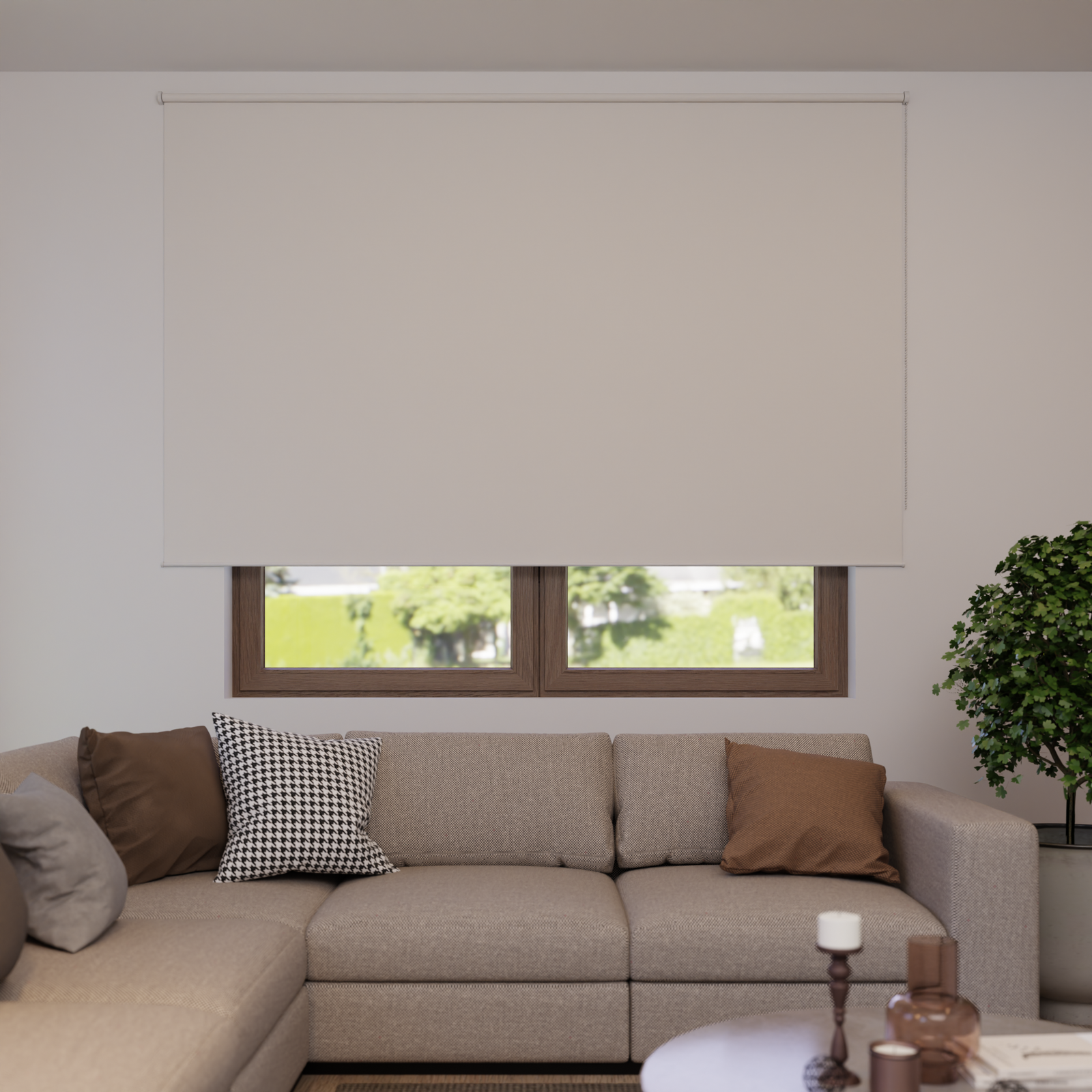 Jaloustore Verdunkelungsrollo auf Maß in matter Leinwand-Optik, Rückseite weiß Altweiß - Bild 3