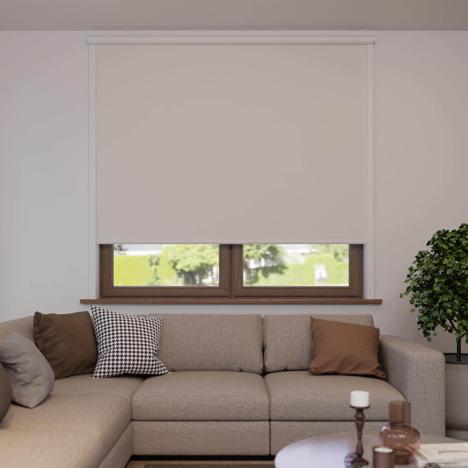 Jaloustore Verdunkelungsrollo auf Maß in matter Leinwand-Optik, Rückseite weiß Altweiß - Bild 1