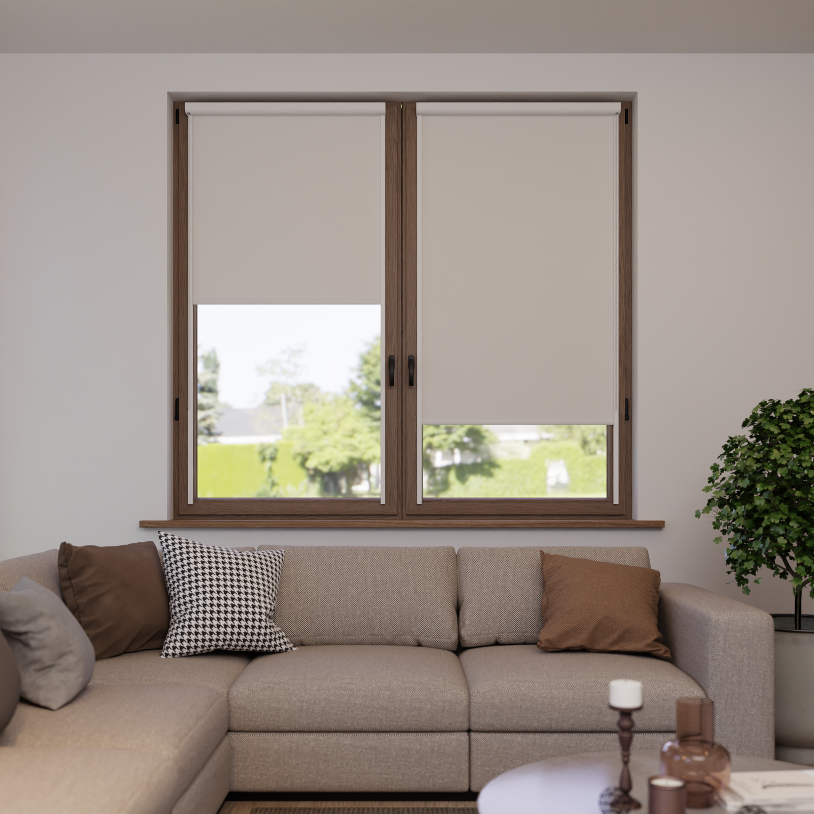 Jaloustore Verdunkelungsrollo auf Maß in matter Leinwand-Optik, Rückseite weiß Altweiß - Bild 0