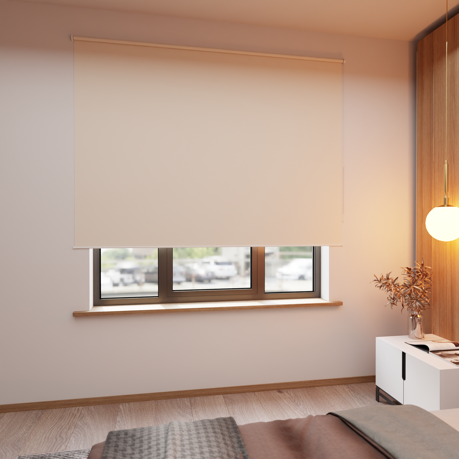 Jaloustore Verdunkelungsrollo auf Maß in matter Leinwand-Optik, Rückseite weiß Naturbeige - Bild 0