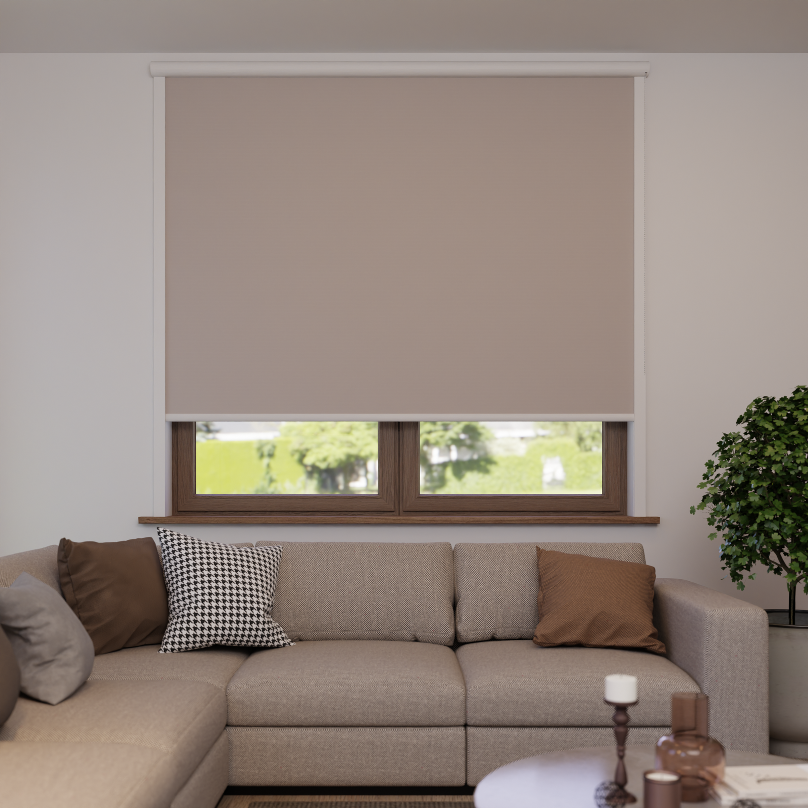 Jaloustore Verdunkelungsrollo auf Maß in matter Leinwand-Optik, Rückseite weiß Beigegrau - Bild 2