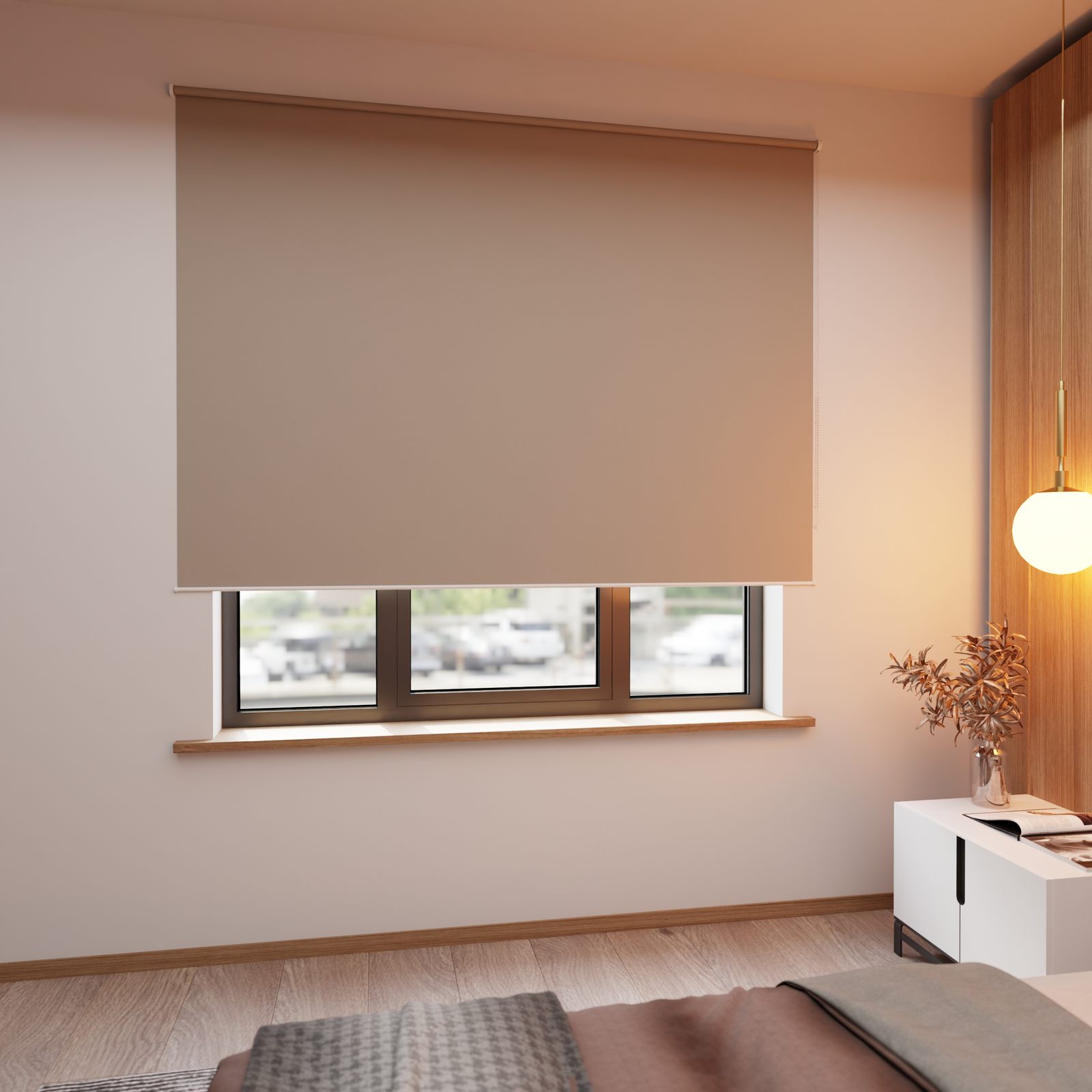 Jaloustore Verdunkelungsrollo auf Maß in matter Leinwand-Optik, Rückseite weiß Sandgrau - Bild 4