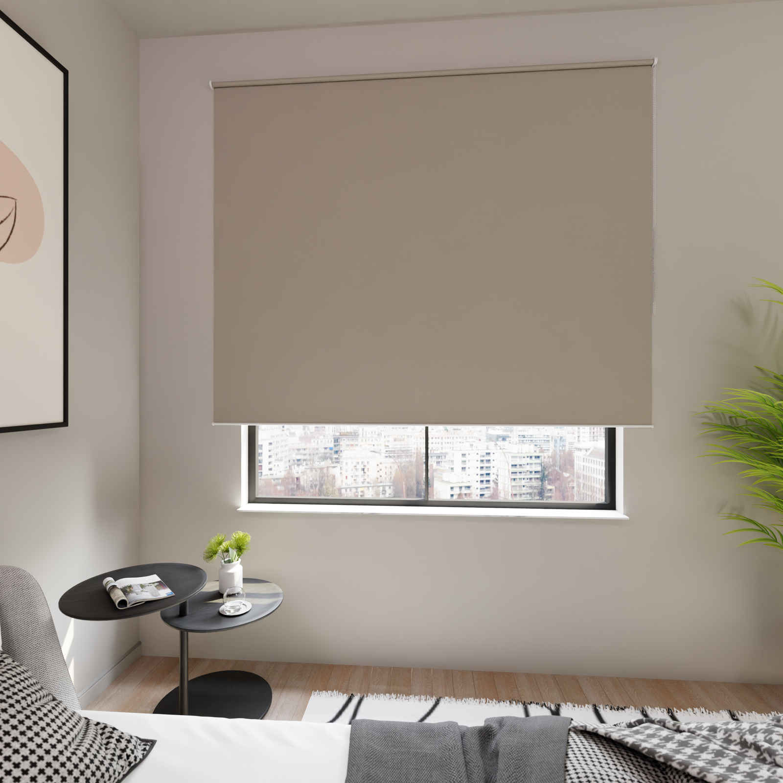 Jaloustore Verdunkelungsrollo auf Maß in matter Leinwand-Optik, Rückseite weiß Sandgrau - Bild 3