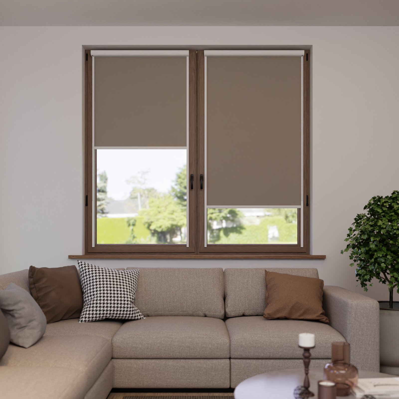 Jaloustore Verdunkelungsrollo auf Maß in matter Leinwand-Optik, Rückseite weiß Sandgrau - Bild 1