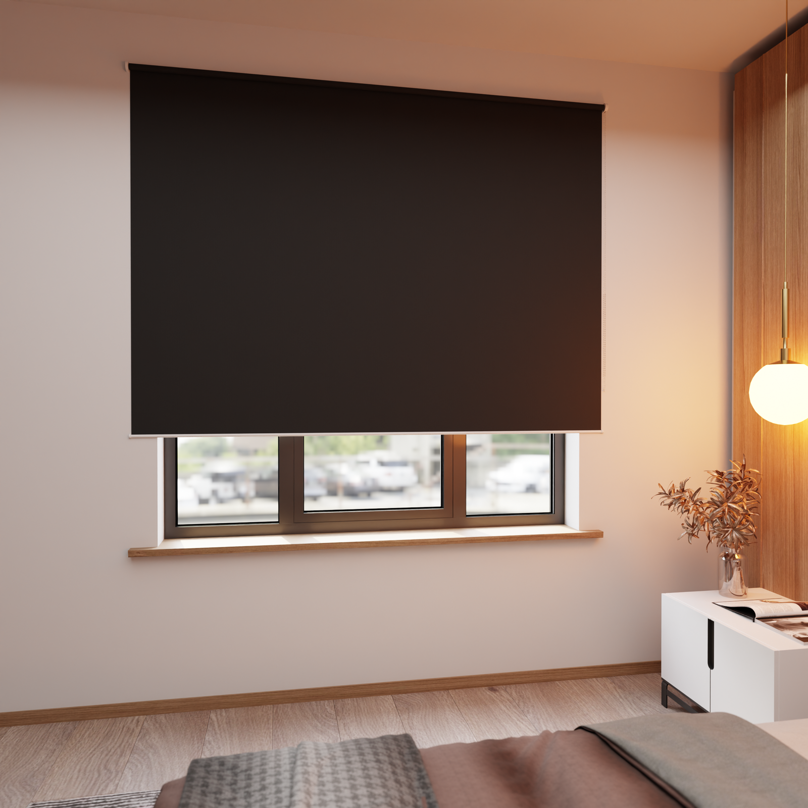 Jaloustore Verdunkelungsrollo auf Maß in matter Leinwand-Optik, Rückseite weiß Schwarz - Bild 3