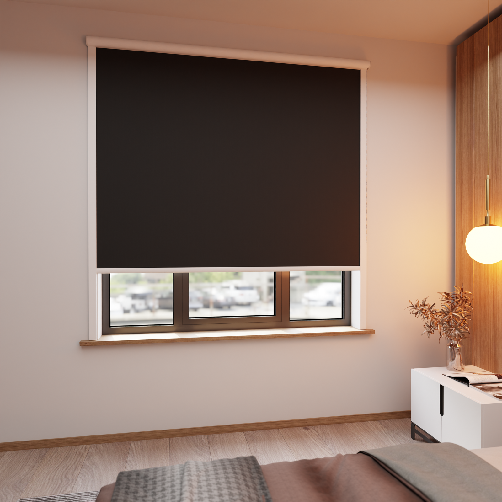 Jaloustore Verdunkelungsrollo auf Maß in matter Leinwand-Optik, Rückseite weiß Schwarz - Bild 1