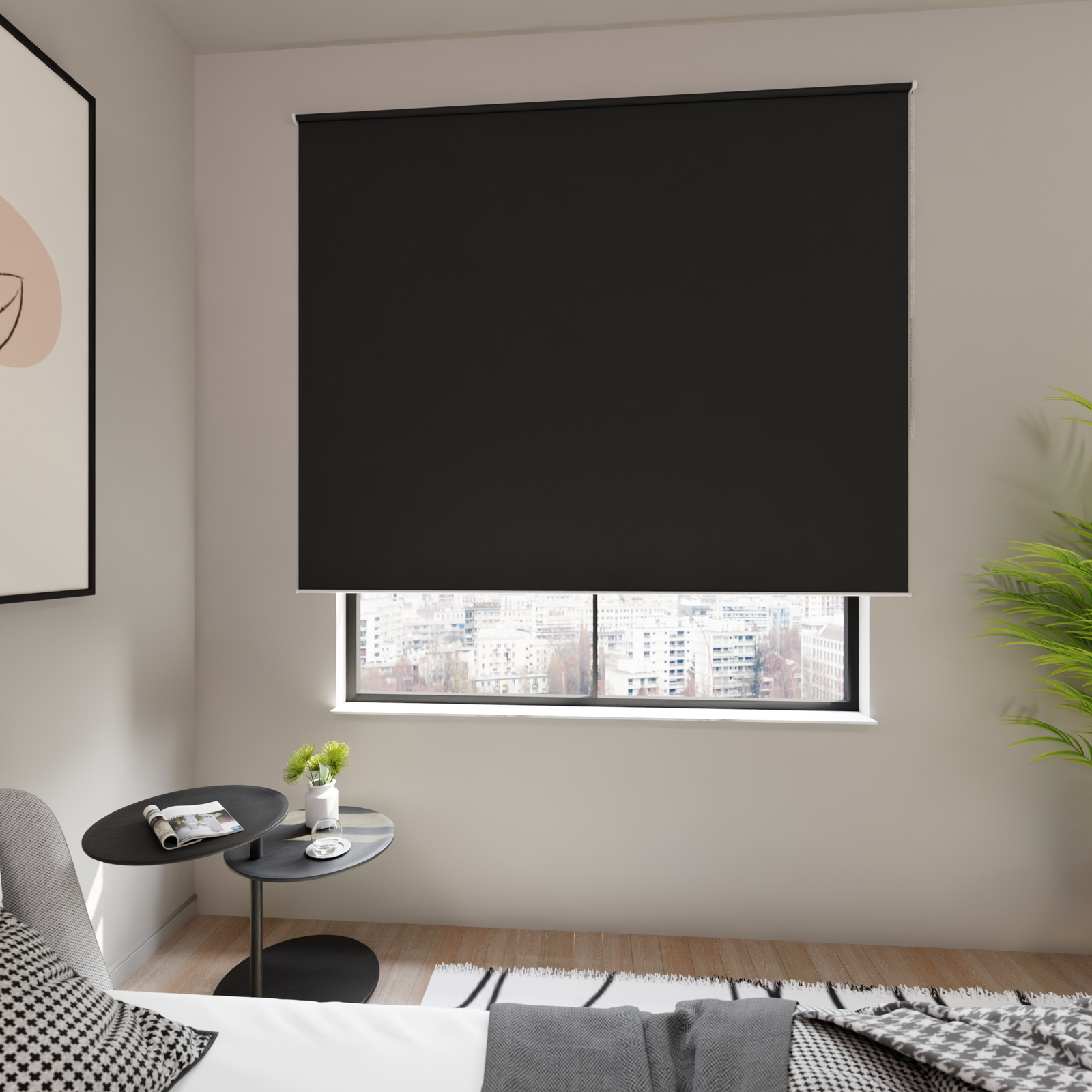 Jaloustore Verdunkelungsrollo auf Maß in matter Leinwand-Optik, Rückseite weiß Schwarz - Bild 4