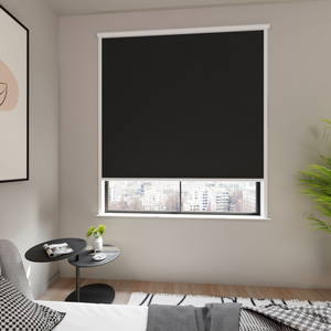 Verdunkelungsrollo auf Maß in matter Leinwand-Optik, Rückseite weiß