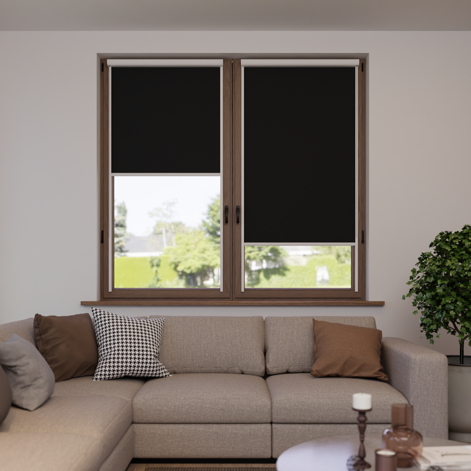 Jaloustore Verdunkelungsrollo auf Maß in matter Leinwand-Optik, Rückseite weiß Schwarz - Bild 1