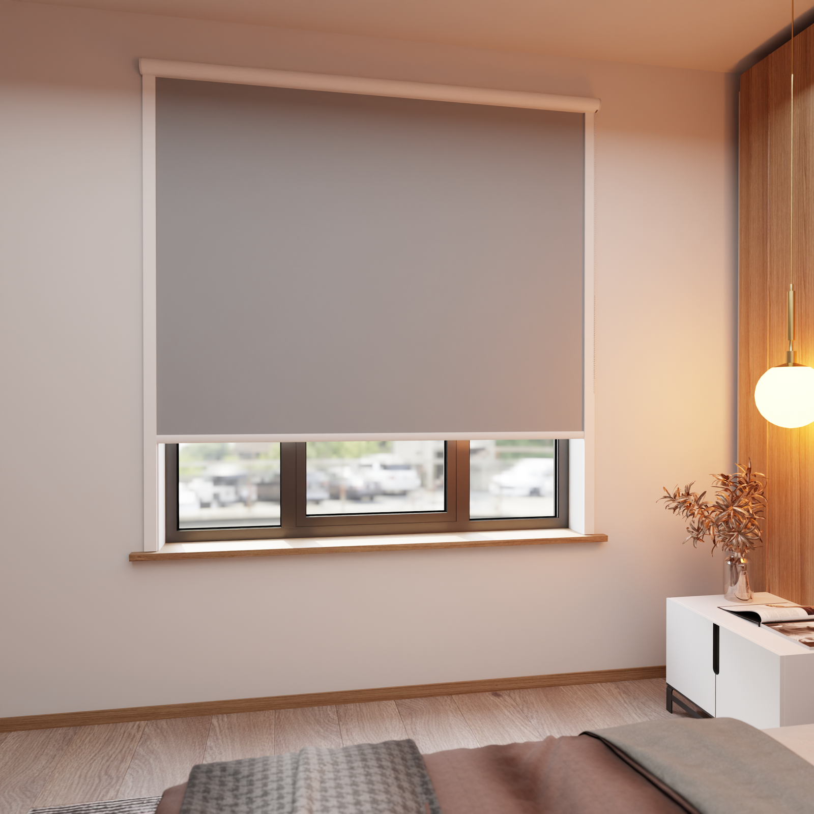 Jaloustore Verdunkelungsrollo auf Maß in matter Leinwand-Optik, Rückseite weiß Silbergrau - Bild 2