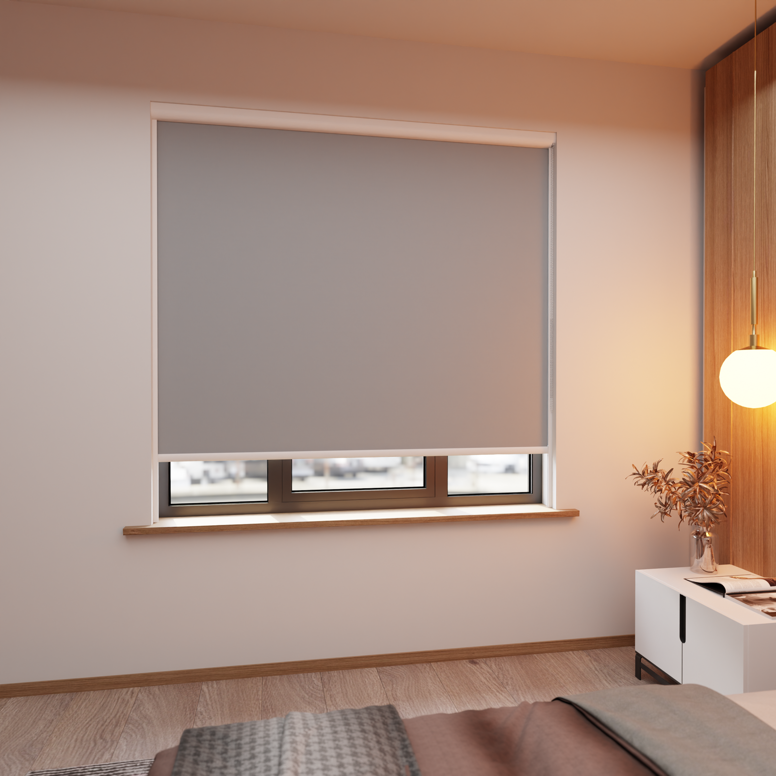 Jaloustore Verdunkelungsrollo auf Maß in matter Leinwand-Optik, Rückseite weiß Silbergrau - Bild 1