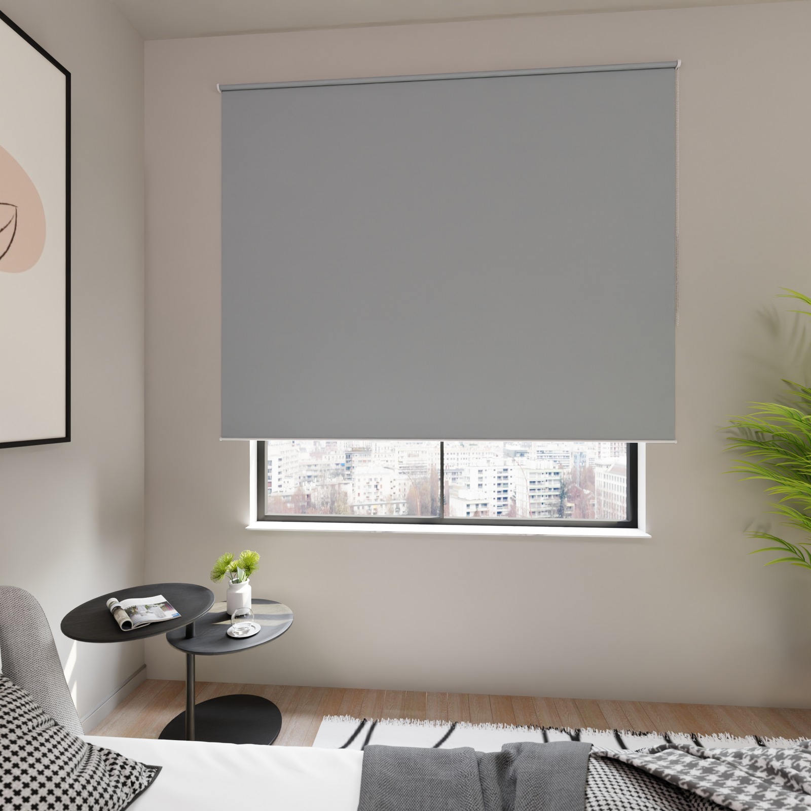 Jaloustore Verdunkelungsrollo auf Maß in matter Leinwand-Optik, Rückseite weiß Silbergrau - Bild 2