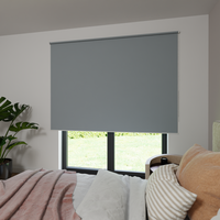 Jaloustore Verdunkelungsrollo auf Maß in matter Leinwand-Optik, Rückseite weiß Silbergrau - Vorschau 1