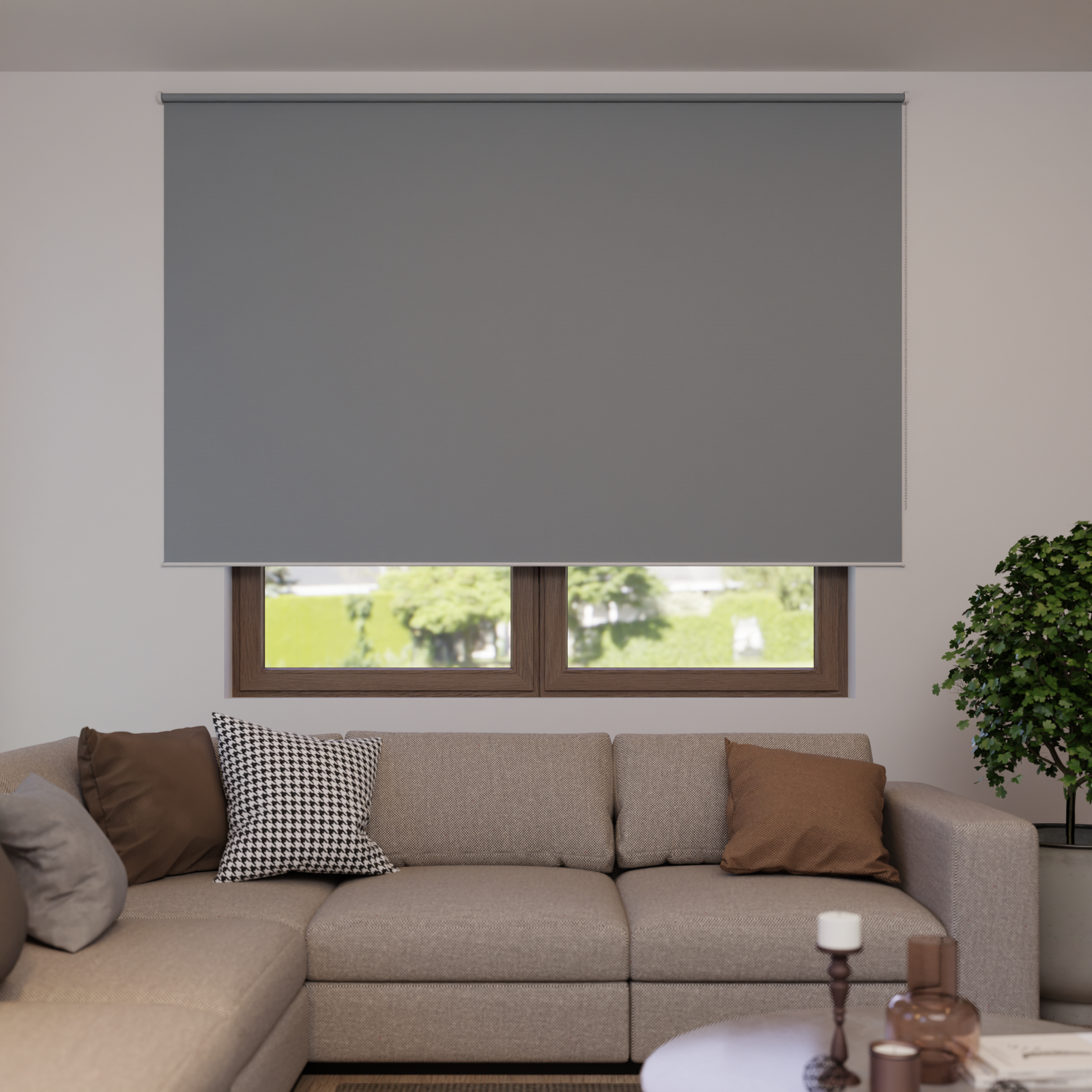 Jaloustore Verdunkelungsrollo auf Maß in matter Leinwand-Optik, Rückseite weiß Silbergrau - Bild 0