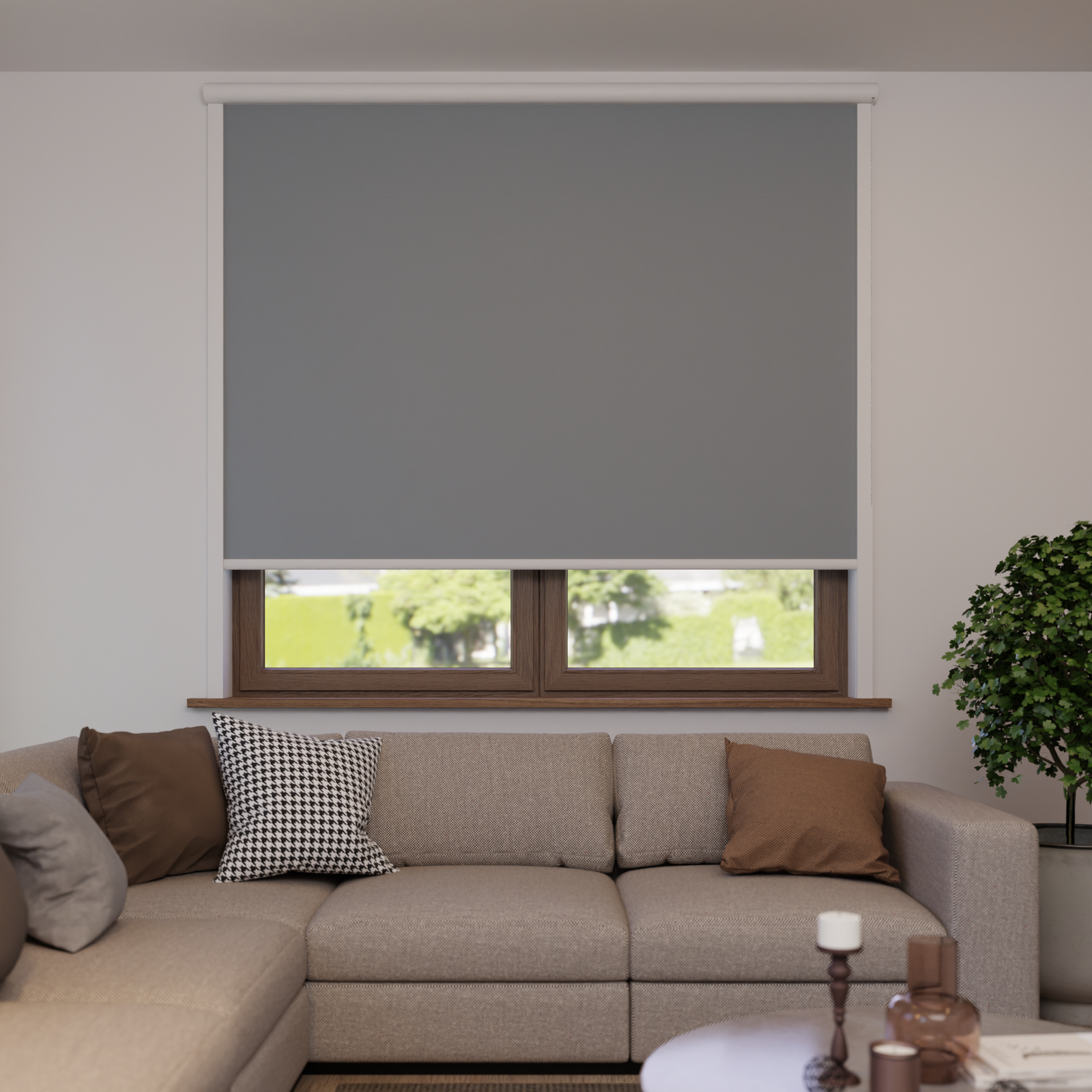 Jaloustore Verdunkelungsrollo auf Maß in matter Leinwand-Optik, Rückseite weiß Silbergrau - Bild 0