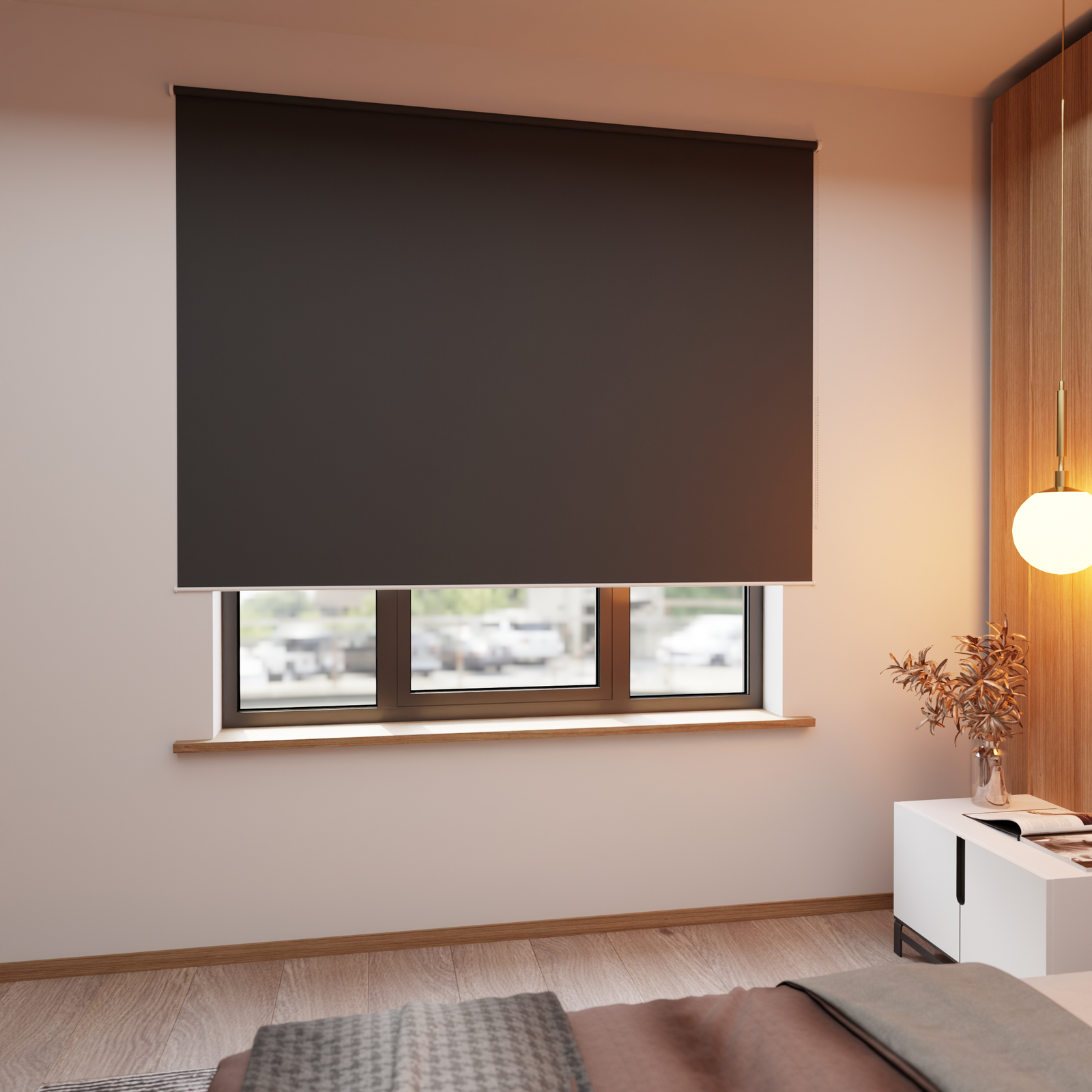 Jaloustore Verdunkelungsrollo auf Maß in matter Leinwand-Optik, Rückseite weiß Anthrazit - Bild 2