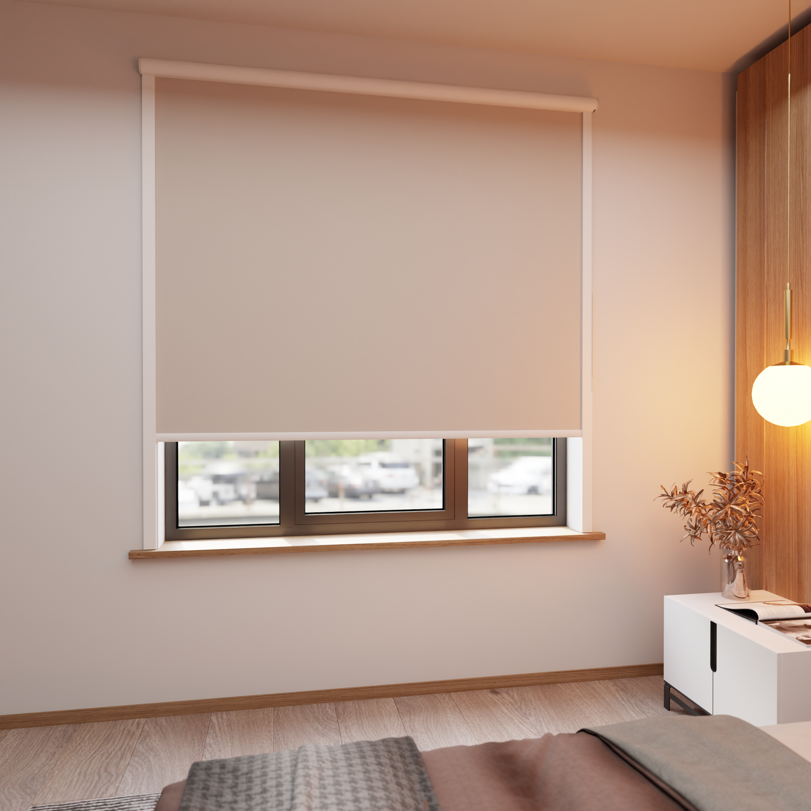 Jaloustore Verdunkelungsrollo auf Maß in matter Leinwand-Optik, Rückseite farbig angepasst Beigegrau - Bild 1