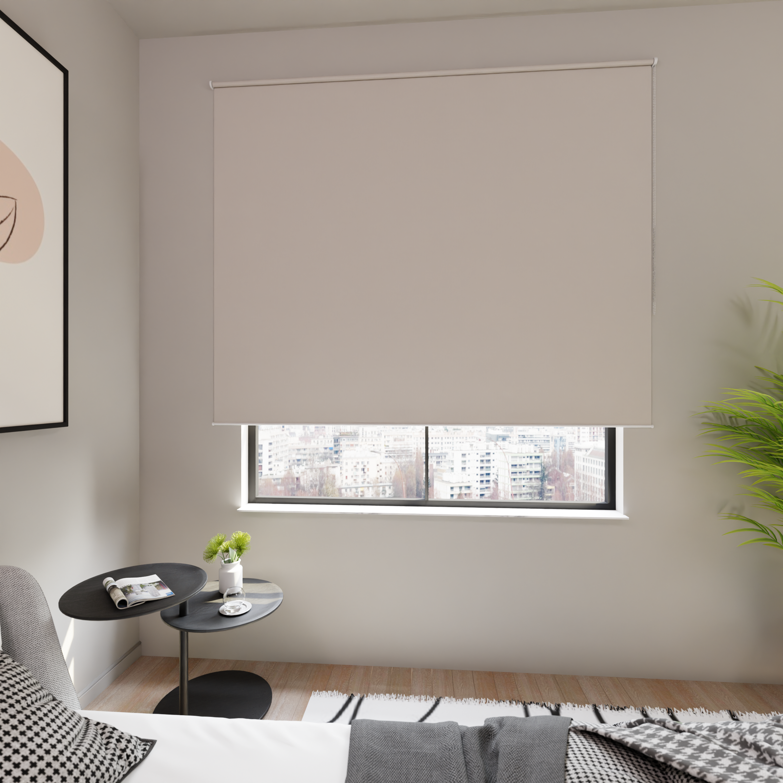 Jaloustore Verdunkelungsrollo auf Maß in matter Leinwand-Optik, Rückseite farbig angepasst Beigegrau - Bild 3