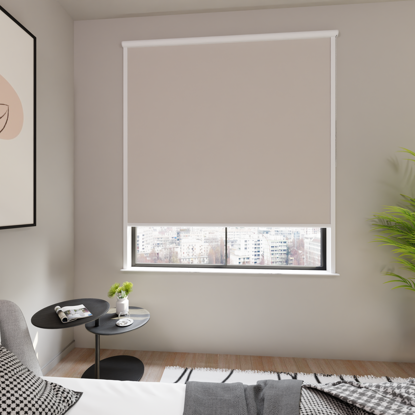 Jaloustore Verdunkelungsrollo auf Maß in matter Leinwand-Optik, Rückseite farbig angepasst Beigegrau - Bild 0