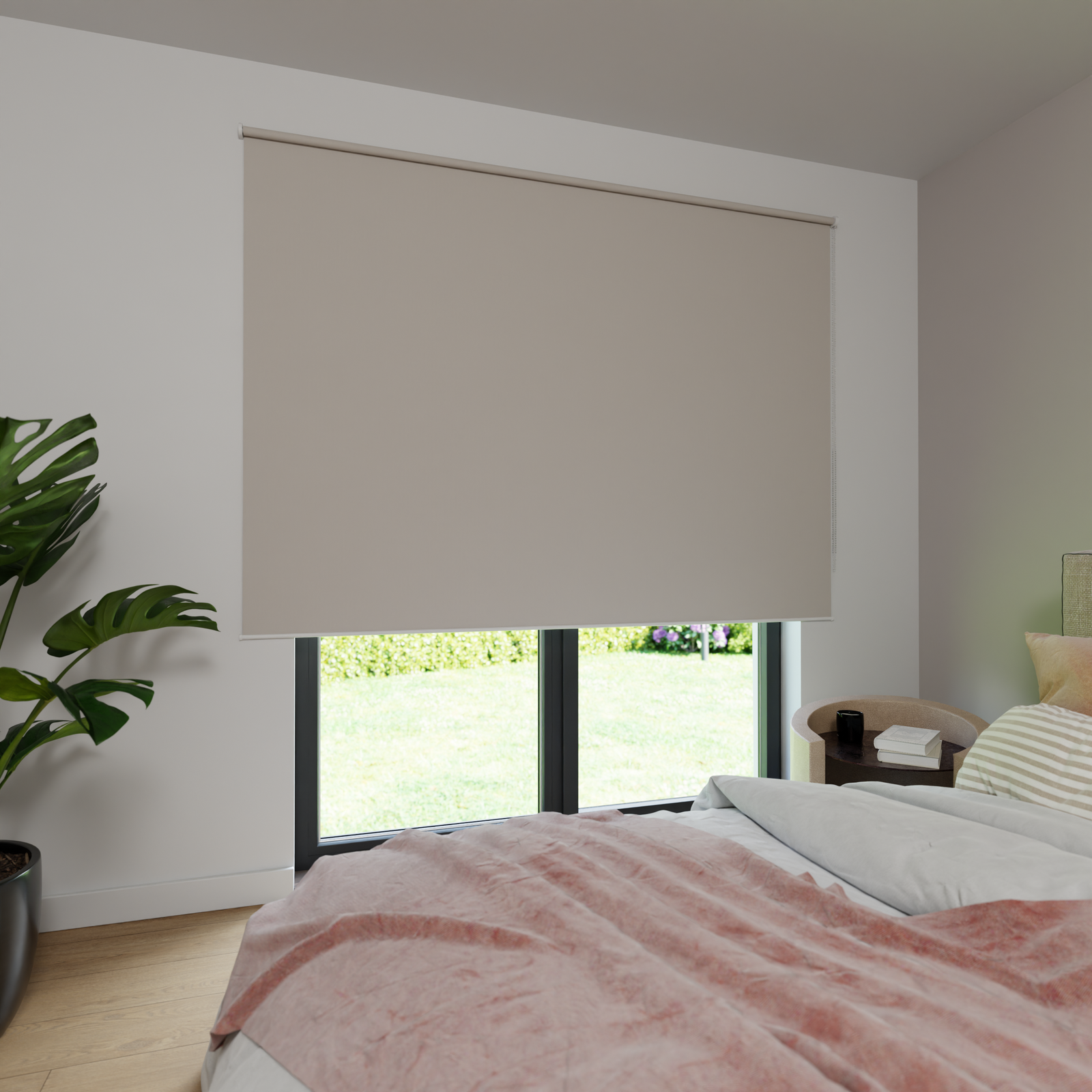 Jaloustore Verdunkelungsrollo auf Maß in matter Leinwand-Optik, Rückseite farbig angepasst Beigegrau - Bild 0