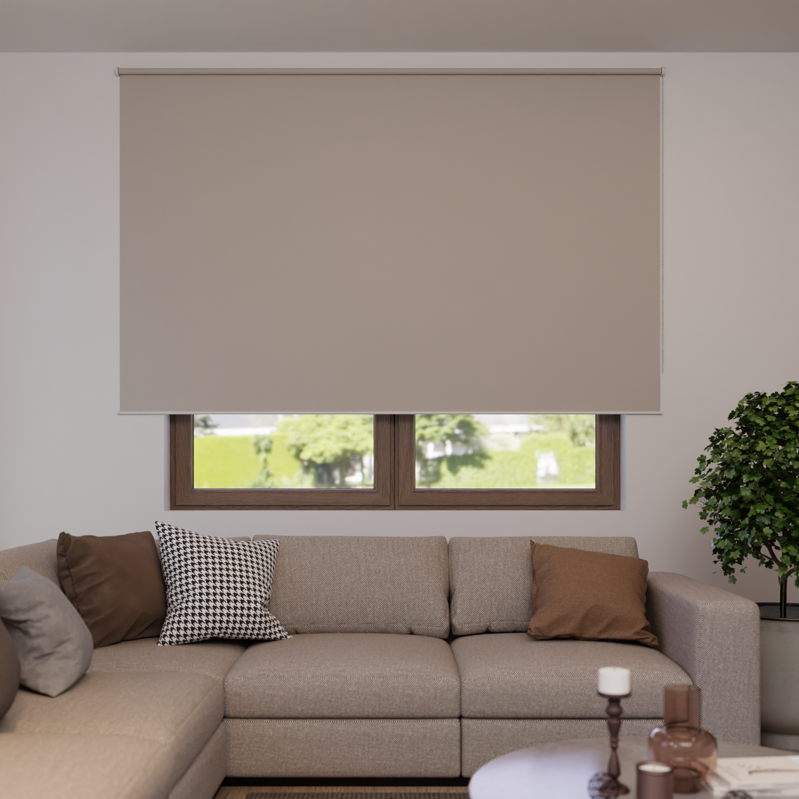 Jaloustore Verdunkelungsrollo auf Maß in matter Leinwand-Optik, Rückseite farbig angepasst Beigegrau - Bild 4