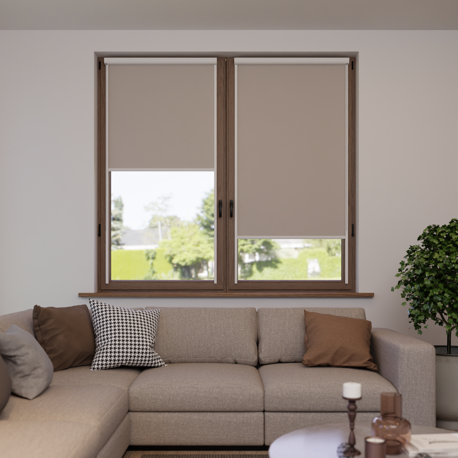 Jaloustore Verdunkelungsrollo auf Maß in matter Leinwand-Optik, Rückseite farbig angepasst Beigegrau - Bild 0