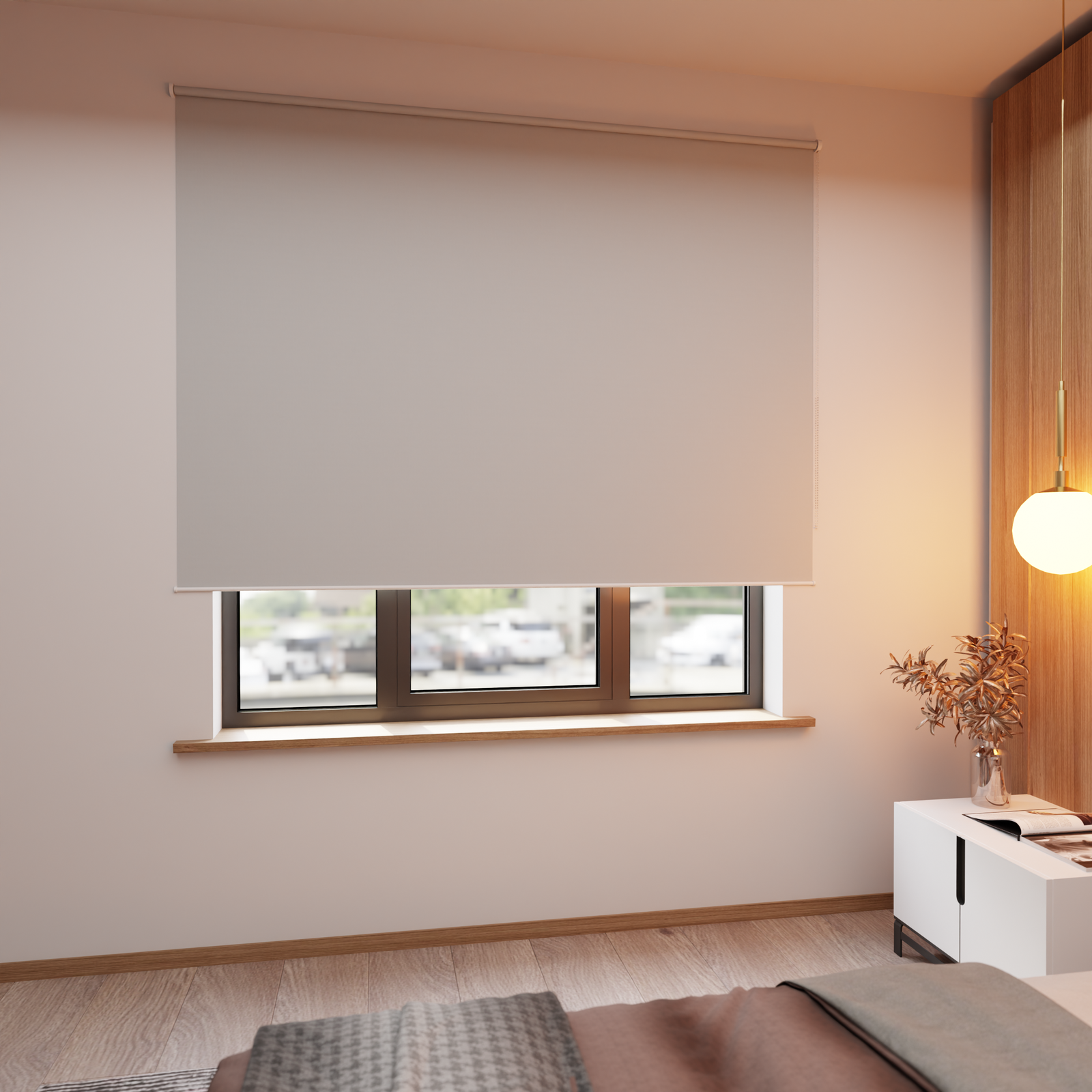 Jaloustore Verdunkelungsrollo auf Maß in matter Leinwand-Optik, Rückseite farbig angepasst Pastellblau - Bild 1