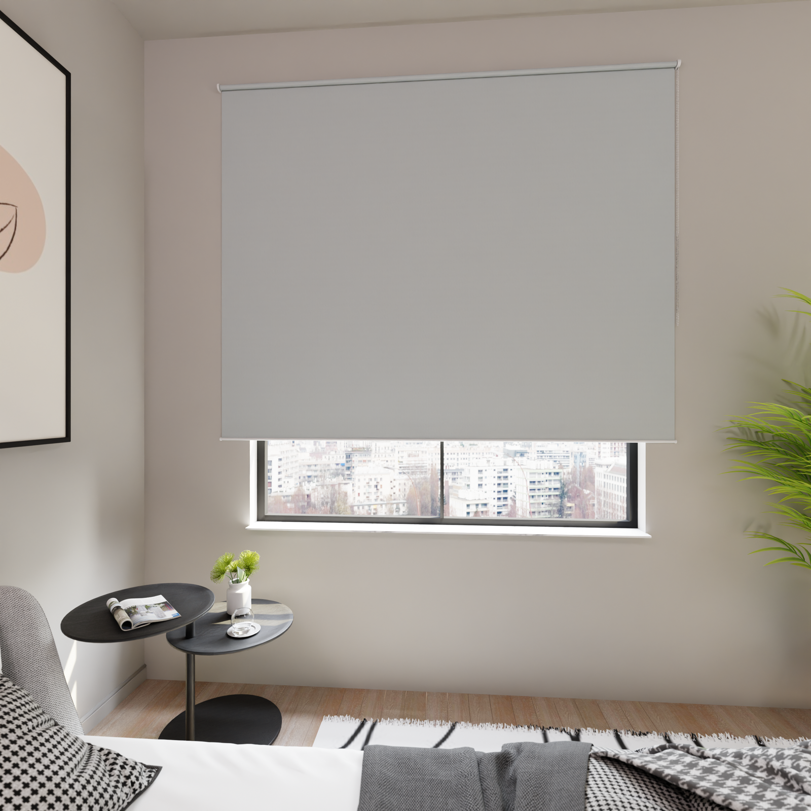 Jaloustore Verdunkelungsrollo auf Maß in matter Leinwand-Optik, Rückseite farbig angepasst Pastellblau - Bild 0