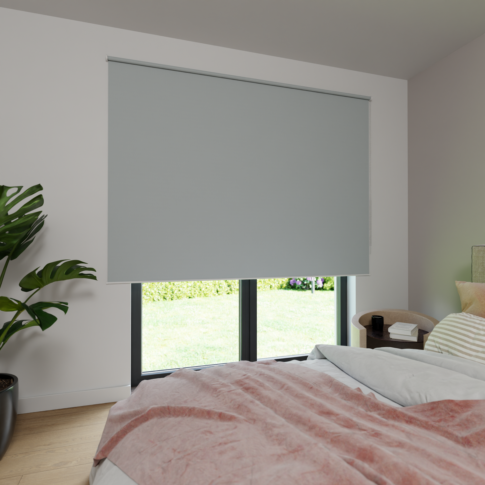 Jaloustore Verdunkelungsrollo auf Maß in matter Leinwand-Optik, Rückseite farbig angepasst Pastellblau - Bild 3