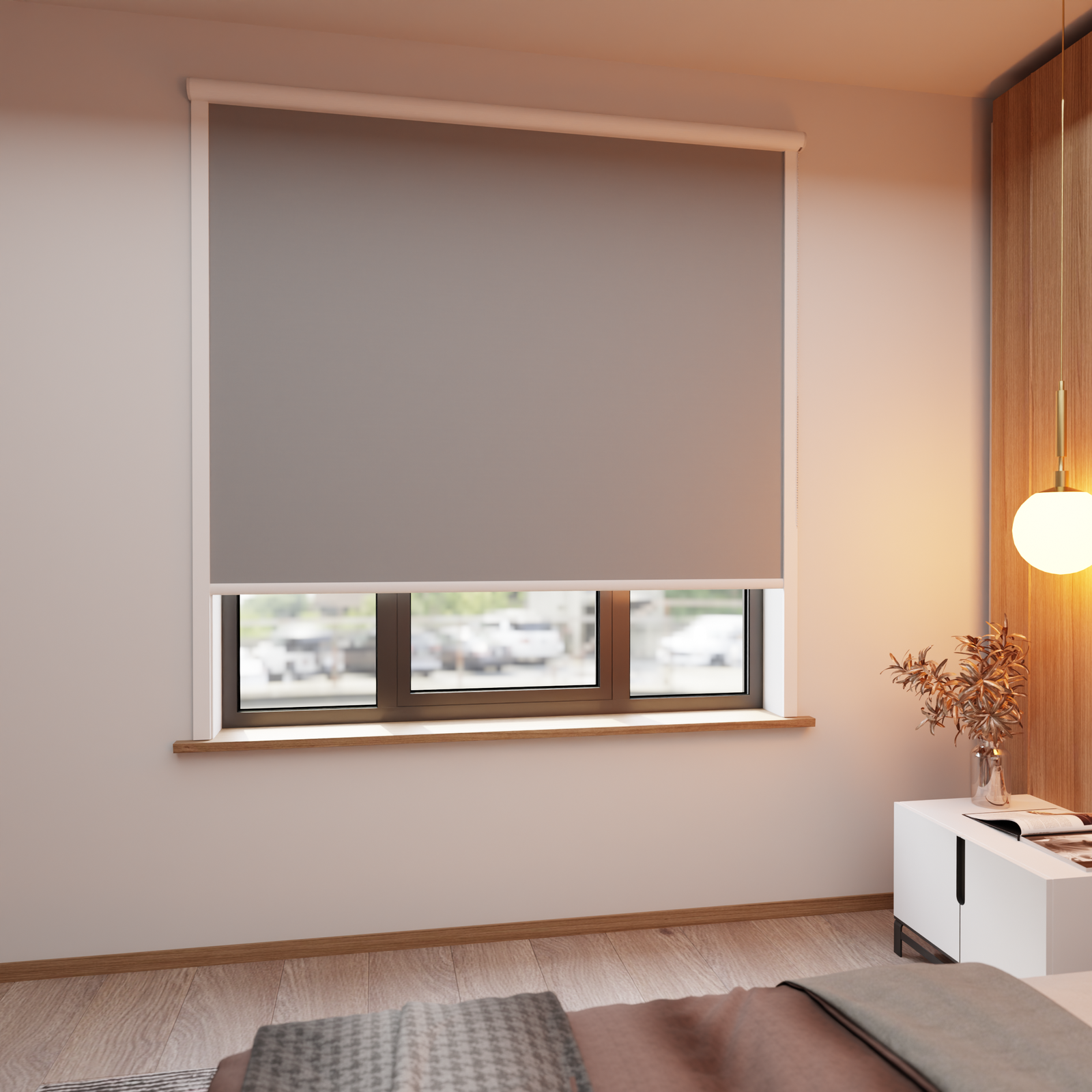 Jaloustore Verdunkelungsrollo auf Maß in matter Leinwand-Optik, Rückseite farbig angepasst Silbergrau - Bild 2