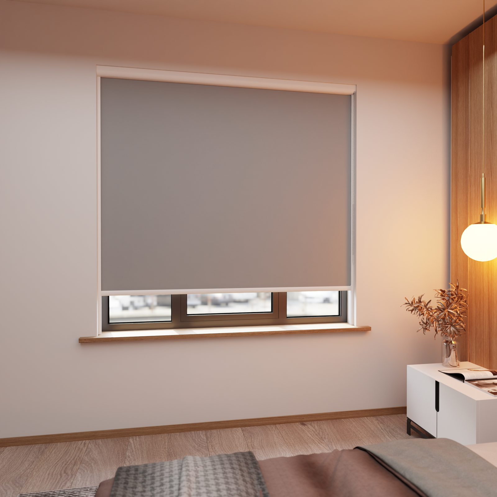 Jaloustore Verdunkelungsrollo auf Maß in matter Leinwand-Optik, Rückseite farbig angepasst Silbergrau - Bild 1