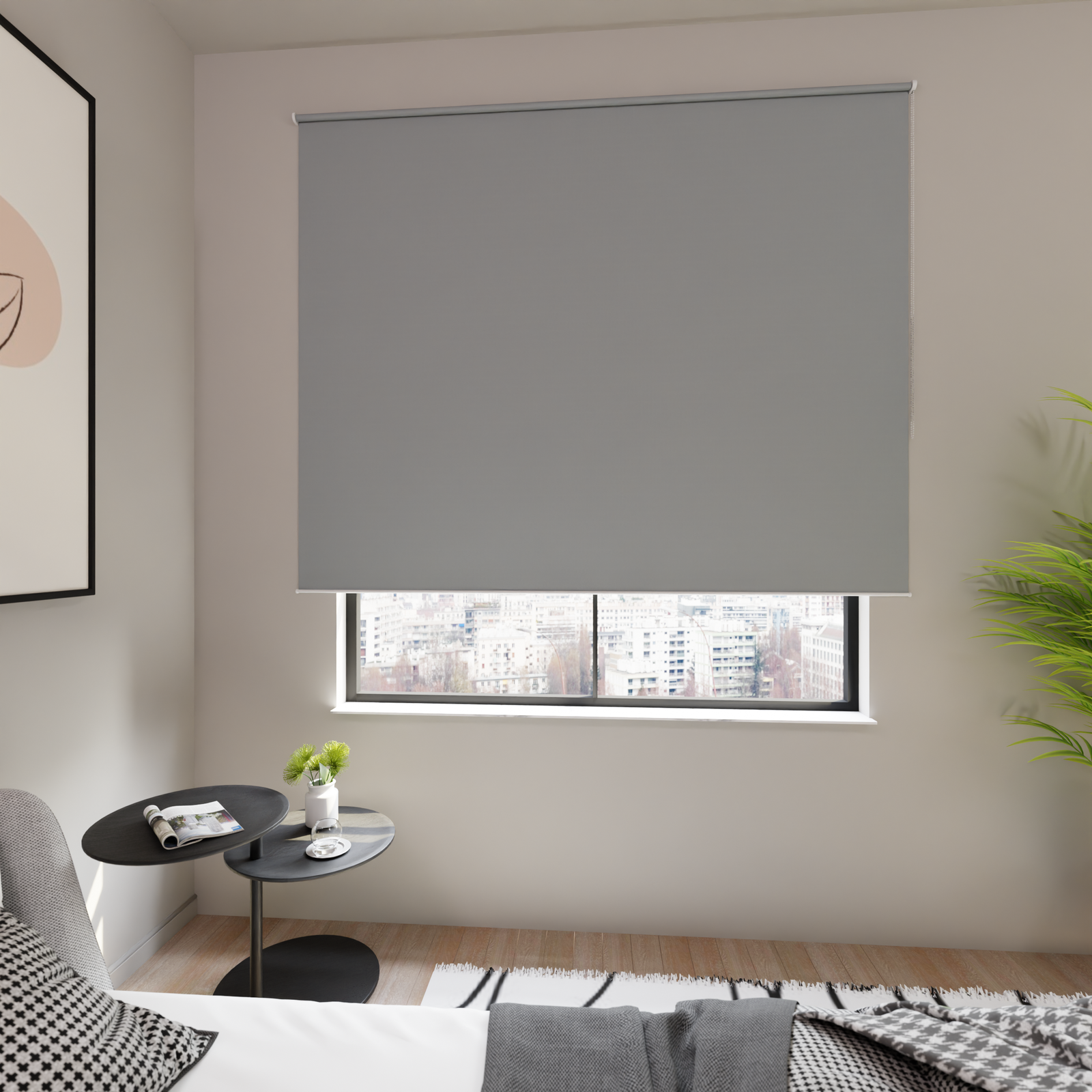 Jaloustore Verdunkelungsrollo auf Maß in matter Leinwand-Optik, Rückseite farbig angepasst Silbergrau - Bild 1