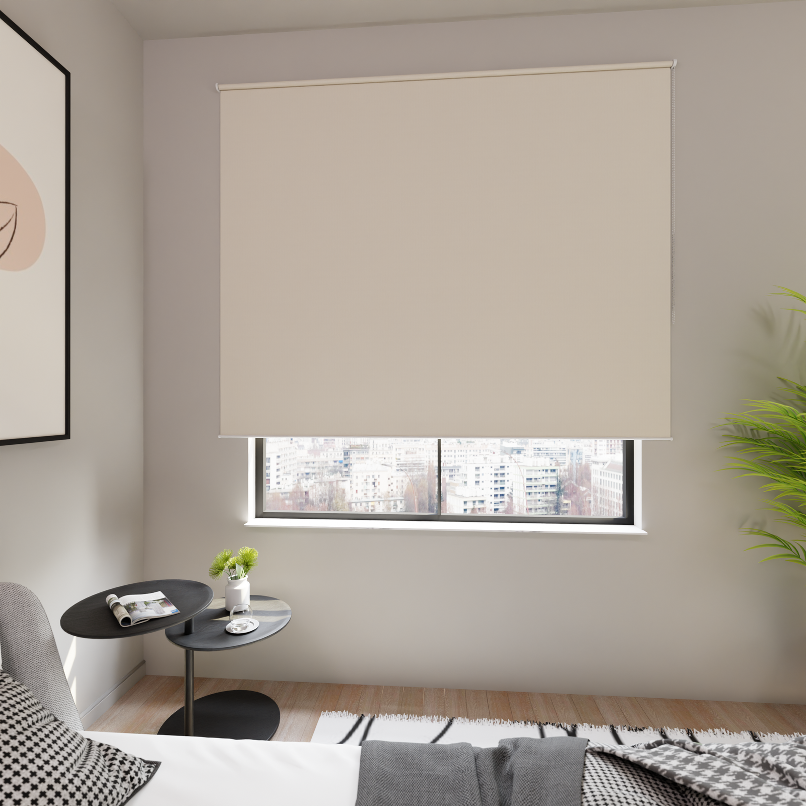 Jaloustore Verdunkelungsrollo auf Maß in matter Leinwand-Optik, Rückseite farbig angepasst Creme-Weiß - Bild 3