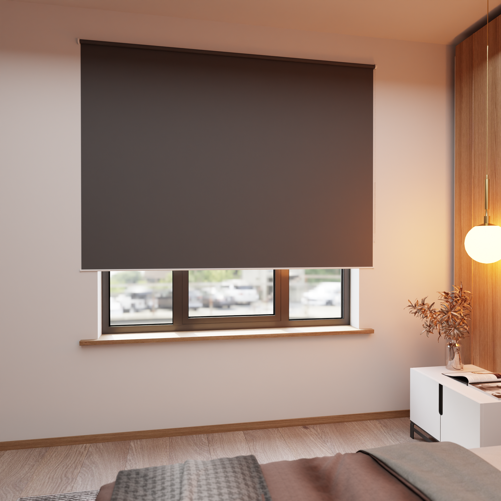 Jaloustore Verdunkelungsrollo auf Maß in matter Leinwand-Optik, Rückseite farbig angepasst Dunkelgrau - Bild 0