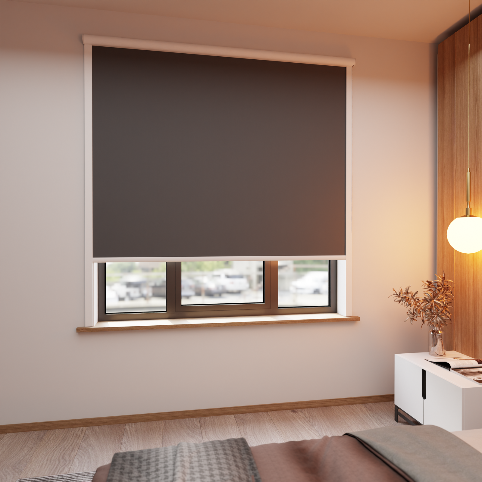 Jaloustore Verdunkelungsrollo auf Maß in matter Leinwand-Optik, Rückseite farbig angepasst Dunkelgrau - Bild 2